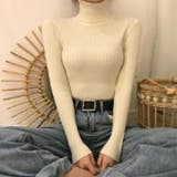 ベージュ | リブ ニットトップス タートルネック無地 | Miniministore