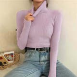 ラベンダー | リブ ニットトップス タートルネック無地 | Miniministore