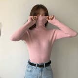 ピンク | リブ ニットトップス タートルネック無地 | Miniministore