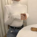 ホワイト | リブ ニットトップス タートルネック無地 | Miniministore
