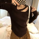 ダークブラウン | 韓国風 リブニット トップス レディース | Miniministore