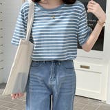 ブルー | カラーボーダー Tシャツ レディース半袖 | Miniministore