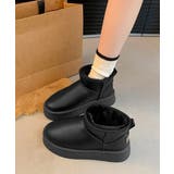 ブラック | ムートンブーツ 厚底 裏起毛ブーツ 冬靴 | Miniministore