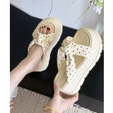 アイボリー | ドット柄リボン厚底サンダルレディース美脚 | Miniministore
