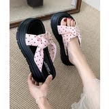 ピンク | ドット柄リボン厚底サンダルレディース美脚 | Miniministore