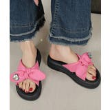 ピンク | リボン厚底サンダル ハート型ビジュー付き | Miniministore