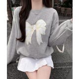 グレー | 刺しゅうリボンスウェット裏微起毛トップス | Miniministore