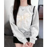 ライトグレー | 刺しゅうリボンスウェット裏微起毛トップス | Miniministore