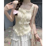 アイボリー | レースフリル ニットタンクトップ 韓国風 | Miniministore
