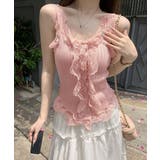 ピンク | レースフリル ニットタンクトップ 韓国風 | Miniministore