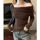 ブラウン | ワンオフショルダーTシャツ肩出しトップス | Miniministore