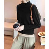ブラック | ハイネックトップス レイヤード風 長袖T | Miniministore