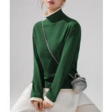 ダークグリーン | ハイネックトップス レイヤード風 長袖T | Miniministore