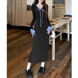 チャコールグレー | 配色リボンニットマーメイドワンピース長袖 | Miniministore