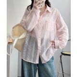 ピンク | 韓国風シアーシャツレース柄ブラウス春夏服 | Miniministore