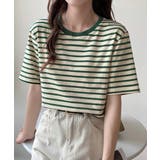 グリーン | ボーダーtシャツ半袖 レディース 韓国風 | ANGELCLOSET