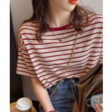 ワインレッド | ボーダーtシャツ半袖 レディース 韓国風 | ANGELCLOSET