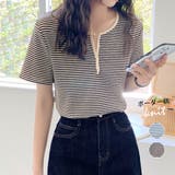 ヘンリーネック Tシャツ ボーダー柄半袖 | Miniministore | 詳細画像1