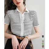 ボーダー柄ニットポロシャツレディース半袖 | Miniministore | 詳細画像1