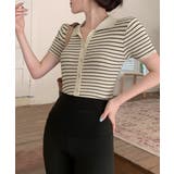 ボーダー柄ニットポロシャツレディース半袖 | Miniministore | 詳細画像9