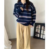 配色ボーダーポロカラーニットプルオーバー | Miniministore | 詳細画像6