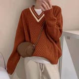 ライン入りケーブルニットトップス 韓国風 | Miniministore | 詳細画像1 
