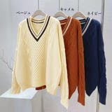 ライン入りケーブルニットトップス 韓国風 | Miniministore | 詳細画像2 