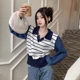 ポロカラーニットセーター ボーダー 秋冬 | Miniministore | 詳細画像13 