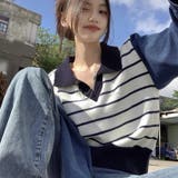 ポロカラーニットセーター ボーダー 秋冬 | Miniministore | 詳細画像5 