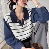 ポロカラーニットセーター ボーダー 秋冬 | Miniministore | 詳細画像6 
