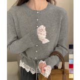 レース切り替えニットカーディガン長袖秋冬 | Miniministore | 詳細画像1