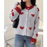 パールハート柄ニットカーディガン長袖配色 | Miniministore | 詳細画像8