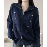 ダブルジップニットカーディガン長袖ニットアウターメタルボタン ゆったり無地トップ… | SUNSHINE CLOSET | 詳細画像27 