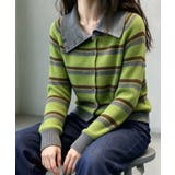 レトロボーダーニットレディース韓国風長袖羽織りリブニットライトアウターカジュアル… | SUNSHINE CLOSET | 詳細画像13 