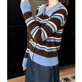 レトロボーダーニットレディース韓国風長袖羽織りリブニットライトアウターカジュアル… | SUNSHINE CLOSET | 詳細画像3 