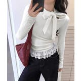 リボンネックニット 裾レースカットソー秋 | Miniministore | 詳細画像9 