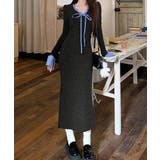 配色リボンニットマーメイドワンピース長袖 | Miniministore | 詳細画像3 