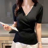 ブラック | カシュクール風 リブニット ニットトップス | Miniministore