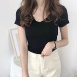 ブラック | リブ タイトニット Vネック きれいめ | Miniministore