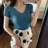 ブルー | リブ タイトニット Vネック きれいめ | Miniministore