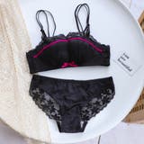 ブラック | 花柄レース ブラ 下着セット ランジェリー | Miniministore