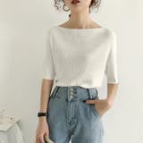 ホワイト | ニットトップス ボートネック | Miniministore