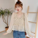 ベージュ | Vネックブラウス レース切り替え 韓国 | Miniministore