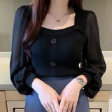 ブラック | シャツブラウス 袖切り替え ニットソー | Miniministore