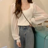 ホワイト | シャツブラウス 袖切り替え ニットソー | Miniministore