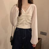 ホワイト | ギャザー ニット ブラウス きれいめ | Miniministore
