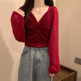 ワインレッド | ギャザー ニット ブラウス きれいめ | Miniministore