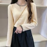 ベージュ | ワッフル編みニットトップスバイカラー | Miniministore