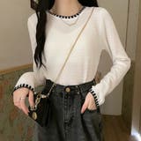 ホワイト | ワッフル編みニットトップスバイカラー | Miniministore