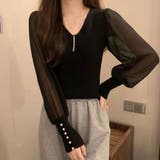 ブラック | ニットトップス レディース シフォン袖 | Miniministore